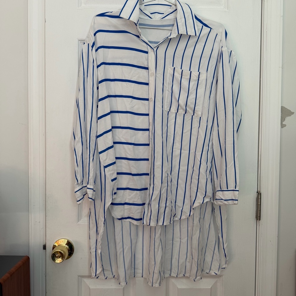 Cecile Wang Blue and White Striped Viscose Shirt